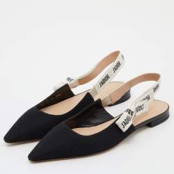 Dior Black Fabric J'adior Pointed Toe Slingback Flats Size 40.5