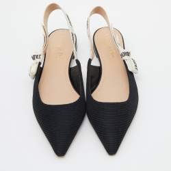 Dior Black Fabric J'adior Pointed Toe Slingback Flats Size 40.5