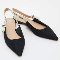 Dior Black Fabric J'adior Pointed Toe Slingback Flats Size 40.5