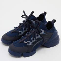 Dior Navy Blue/Black Neoprene and Leather D-Connect Sneakers Size 37