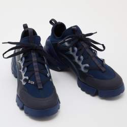 Dior Navy Blue/Black Neoprene and Leather D-Connect Sneakers Size 37