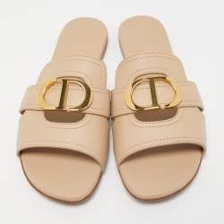 Dior Beige Leather 30 Montaigne Slide Sandals Size 38