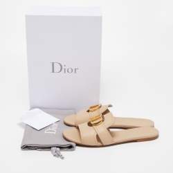 Dior Beige Leather 30 Montaigne Slide Sandals Size 38