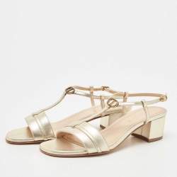 Dior Metallic Gold Leather T Strap Sandals Size 36.5
