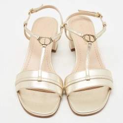 Dior Metallic Gold Leather T Strap Sandals Size 36.5