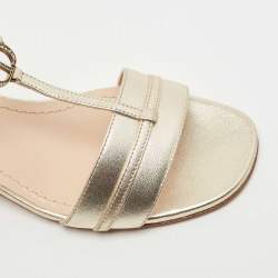 Dior Metallic Gold Leather T Strap Sandals Size 36.5