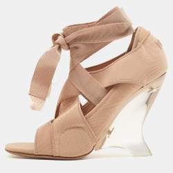 Dior Beige Fabric Etoile Wedge Sandals Size 40