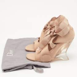 Dior Beige Fabric Etoile Wedge Sandals Size 40