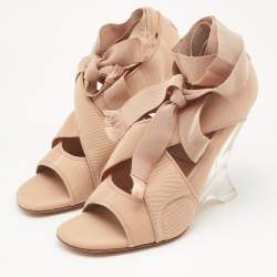 Dior Beige Fabric Etoile Wedge Sandals Size 40
