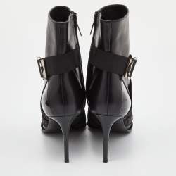 Dior Black Leather and Elastic Logo Strap And Buckle Embellished Pointed Toe Ankle Boots Size 39.5