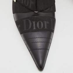 Dior Black Leather and Elastic Logo Strap And Buckle Embellished Pointed Toe Ankle Boots Size 39.5