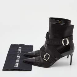 Dior Black Leather and Elastic Logo Strap And Buckle Embellished Pointed Toe Ankle Boots Size 39.5