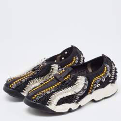 Pre Owned Dior Black Mesh Embellished Fusion Sneakers Size 38
