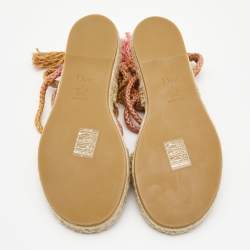 Dior Pink Cotton Blend Diorexpress Ankle Wrap Espadrille Sandals Size 34.5