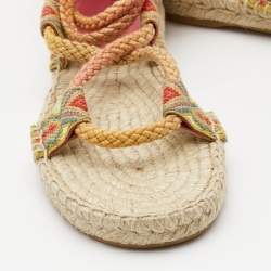 Dior Pink Cotton Blend Diorexpress Ankle Wrap Espadrille Sandals Size 34.5