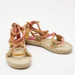 Dior Pink Cotton Blend Diorexpress Ankle Wrap Espadrille Sandals Size 34.5