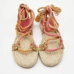 Dior Pink Cotton Blend Diorexpress Ankle Wrap Espadrille Sandals Size 34.5