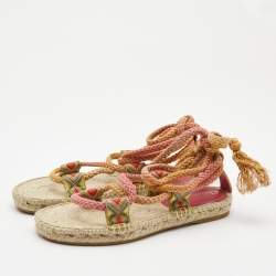 Dior Pink Cotton Blend Diorexpress Ankle Wrap Espadrille Sandals Size 34.5