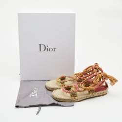 Dior Pink Cotton Blend Diorexpress Ankle Wrap Espadrille Sandals Size 34.5