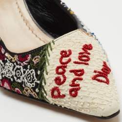 Pre Owned Dior Multicolor Fabric and Leather Embellished Slingback Pumps Size 37