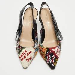 Pre Owned Dior Multicolor Fabric and Leather Embellished Slingback Pumps Size 37