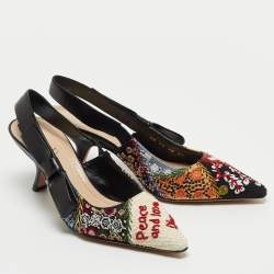 Pre Owned Dior Multicolor Fabric and Leather Embellished Slingback Pumps Size 37