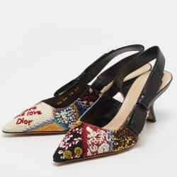 Pre Owned Dior Multicolor Fabric and Leather Embellished Slingback Pumps Size 37