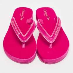 Pre Owned Dior Pink Velvet and Leather Diorsea Thong Flat Slides Size 38