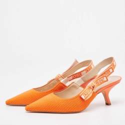 Pre Owned Dior Orange Canvas Jadior Slingback Pumps Size 40