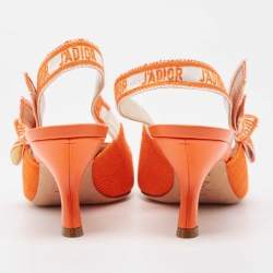 Pre Owned Dior Orange Canvas Jadior Slingback Pumps Size 40