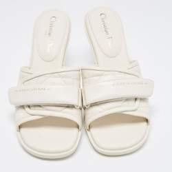 Dior Off White Quilted Leather Diorevolution Slide Sandals Size 39.5