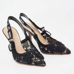 Dior Black Floral Lace J'Adior Pointed Toe Slingback Pumps Size 39