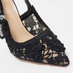 Dior Black Floral Lace J'Adior Pointed Toe Slingback Pumps Size 39
