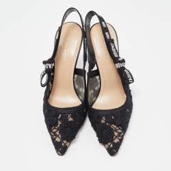 Dior Black Floral Lace J'Adior Pointed Toe Slingback Pumps Size 39