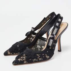 Dior Black Floral Lace J'Adior Pointed Toe Slingback Pumps Size 39