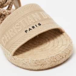 Dior Beige Embroidered Canvas Granville Espadrille Ankle Tie Sandals Size 36