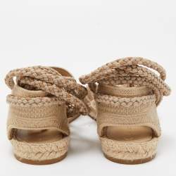 Dior Beige Embroidered Canvas Granville Espadrille Ankle Tie Sandals Size 36