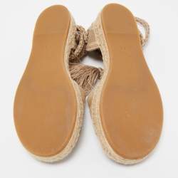 Dior Beige Embroidered Canvas Granville Espadrille Ankle Tie Sandals Size 36