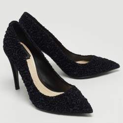 Pre Owned Dior Two Tone Flower Textured Velvet and Satin Pointed Toe Pumps Size 39