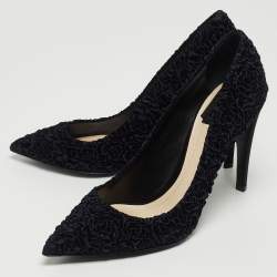 Pre Owned Dior Two Tone Flower Textured Velvet and Satin Pointed Toe Pumps Size 39