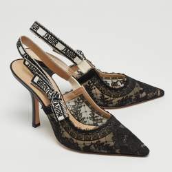 Pre Owned Dior Black Mesh and Lace Slingback Pumps Size 40