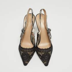 Pre Owned Dior Black Mesh and Lace Slingback Pumps Size 40