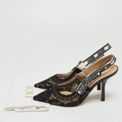 Pre Owned Dior Black Mesh and Lace Slingback Pumps Size 40