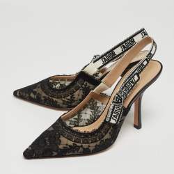 Pre Owned Dior Black Mesh and Lace Slingback Pumps Size 40