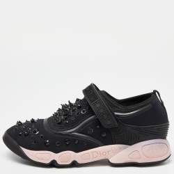 Dior Black Embellished Fabric and Mesh Fusion Sneakers Size 40