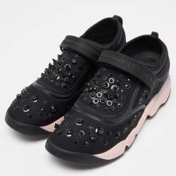 Dior Black Embellished Fabric and Mesh Fusion Sneakers Size 40