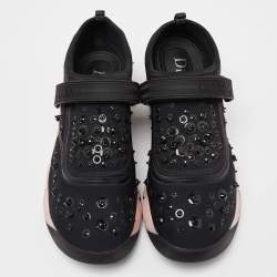 Dior Black Embellished Fabric and Mesh Fusion Sneakers Size 40