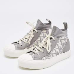 Dior Grey/White Knit Fabric And Leather Walk'n'Dior High-Top Sneakers Size 36.5