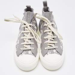 Dior Grey/White Knit Fabric And Leather Walk'n'Dior High-Top Sneakers Size 36.5