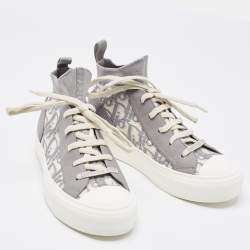 Dior Grey/White Knit Fabric And Leather Walk'n'Dior High-Top Sneakers Size 36.5